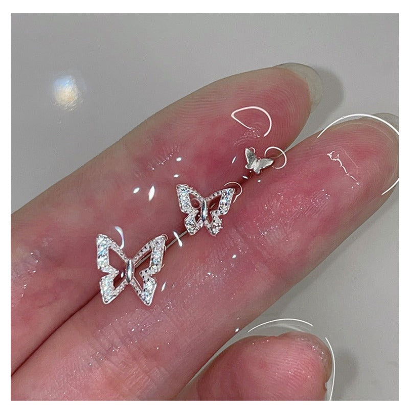 Wholesale 925 Sterling Silver Hollow Sparkling Diamond Butterfly Earrings