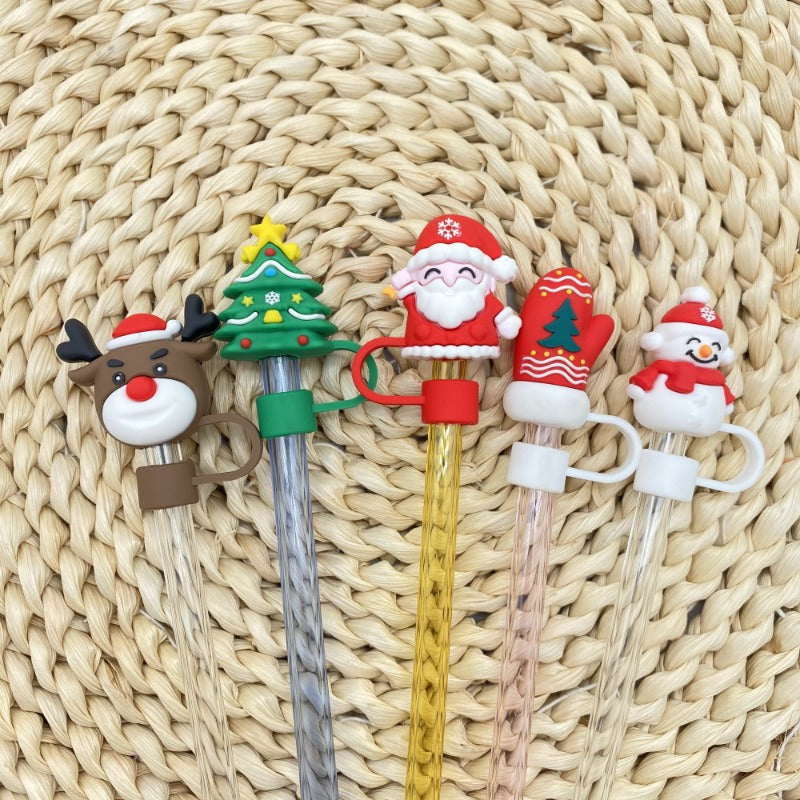 Wholesale 10pcs 10mm Christmas Series Dustproof Straw Plug