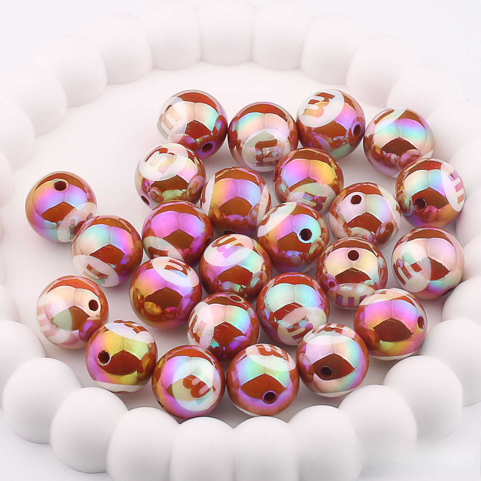 Wholesale 20pcs Acrylic UV Plating Engraving M Bean Straight Hole Two-color DIY Beads