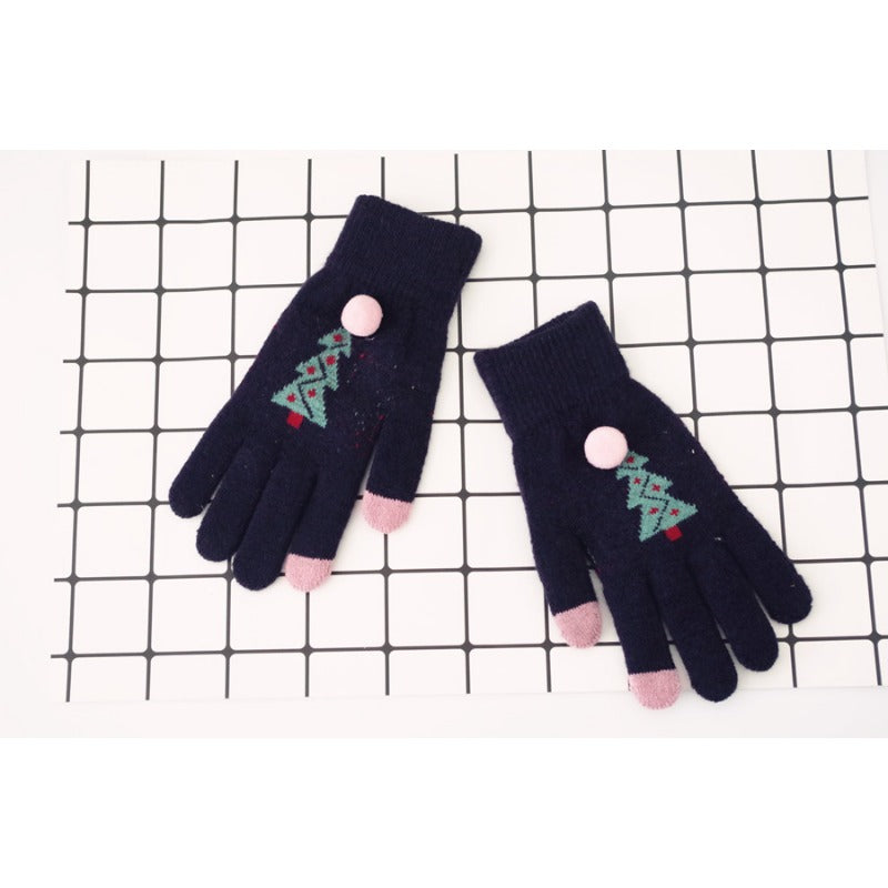 Wholesale Imitation Cashmere Christmas Tree Double-layer Thickened Warm Split Finger Gloves
