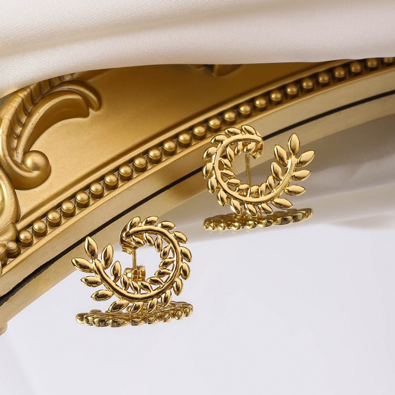 Wholesale Temperament Stainless Steel Wheat Ear Plated with 18K Retro Trendy High-end Design Earrings