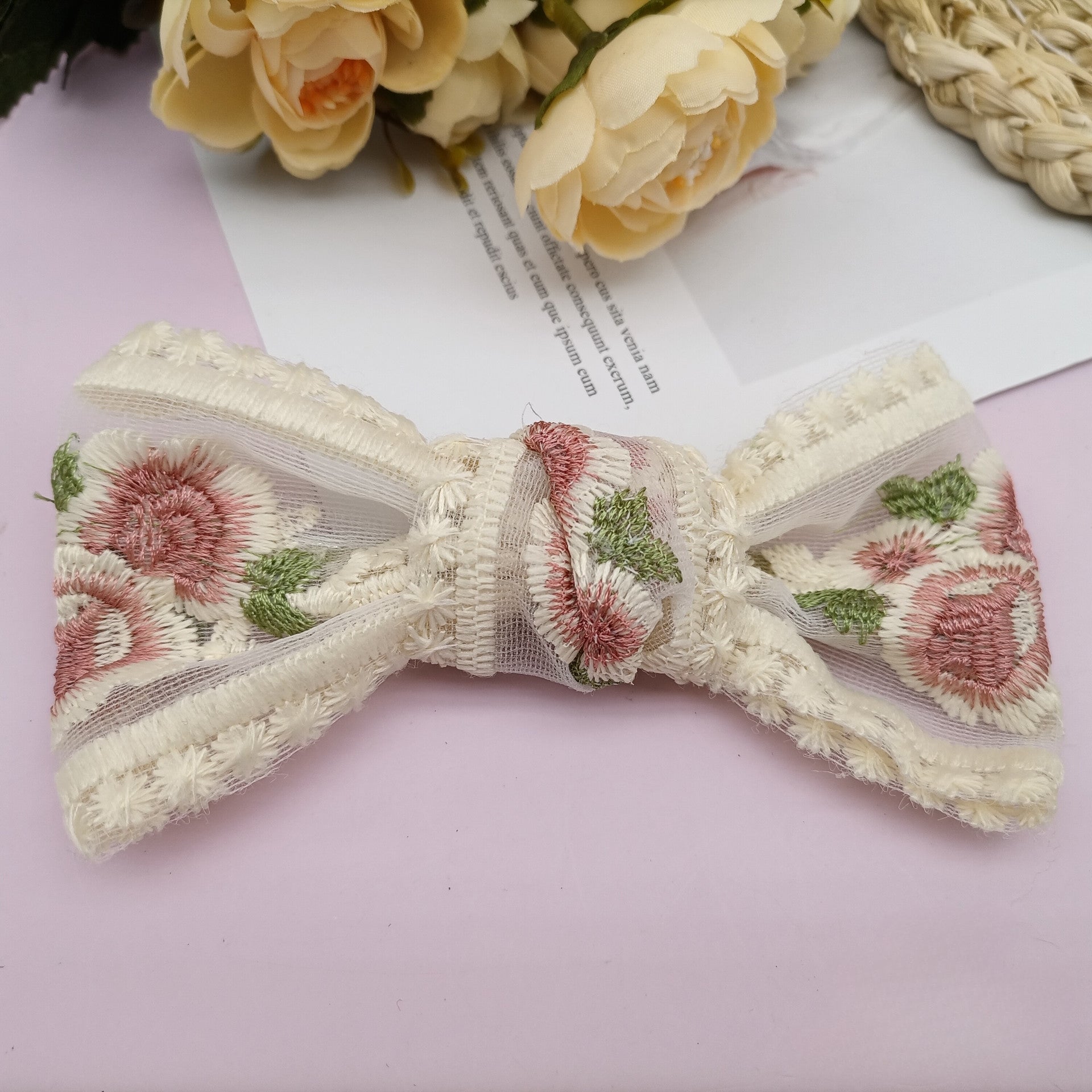 Wholesale Fabric Embroidery Oversized Bow Hair Clips