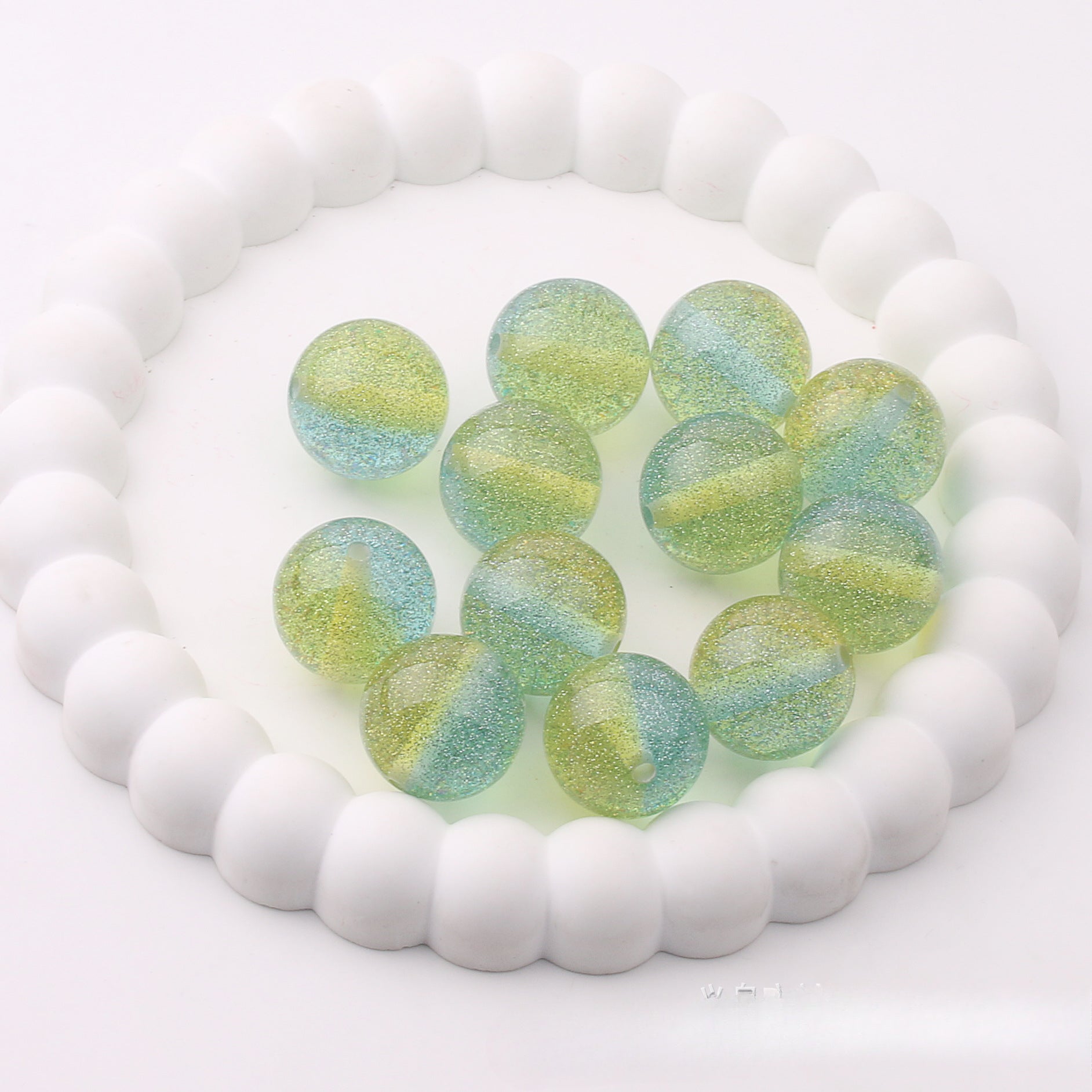 Wholesale 100pcs 20mm Fine Flash Two-color Diamond Sand Resin Straight Hole DIY Beads