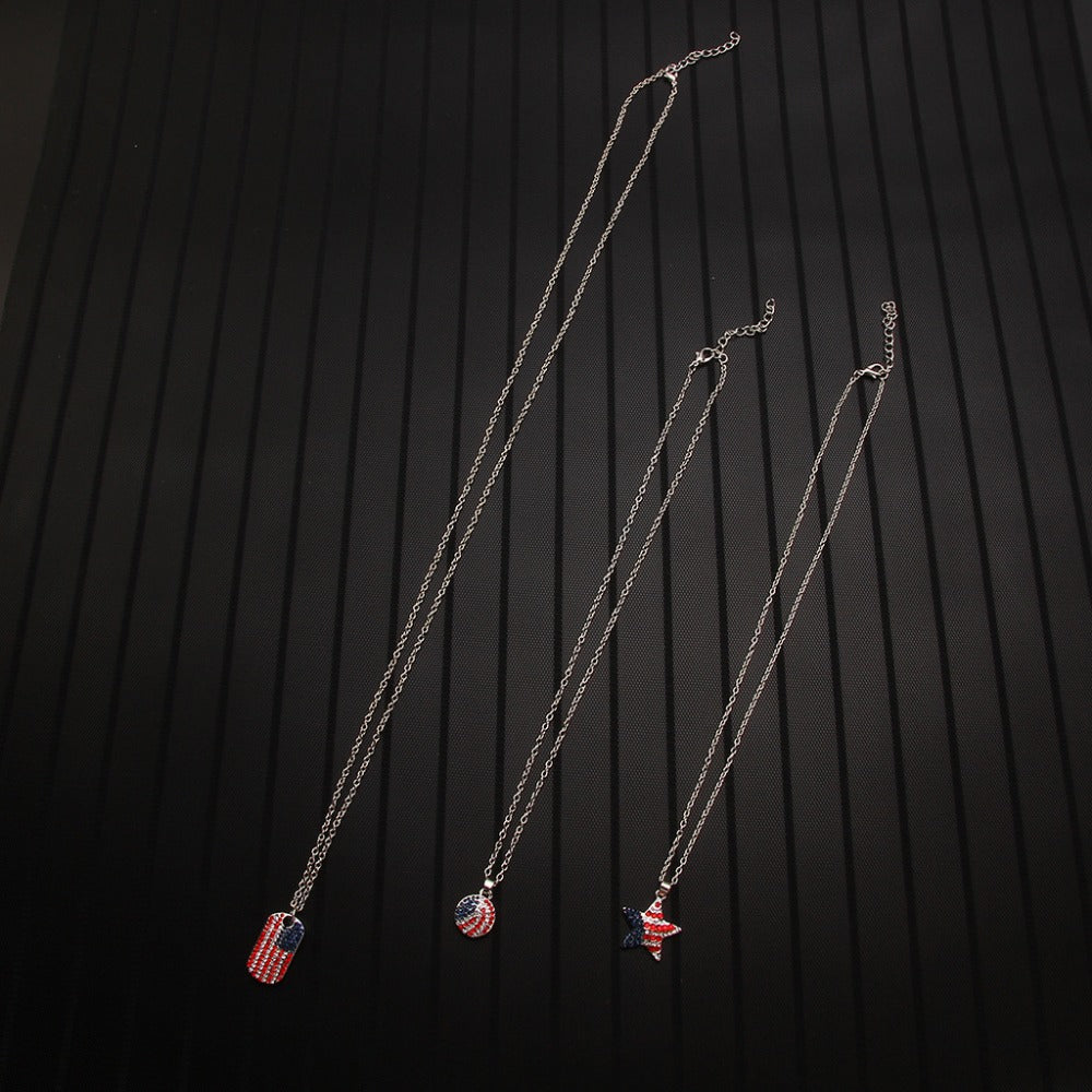 Wholesale Fashion Round Pentagram Star Rectangular American Flag Necklace