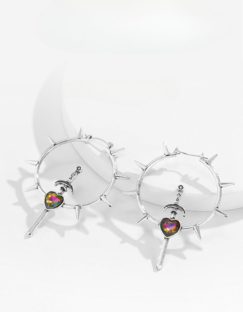 Wholesale Laser Heart Shape Simple Imitation Gemstone Alloy Glass Earrings