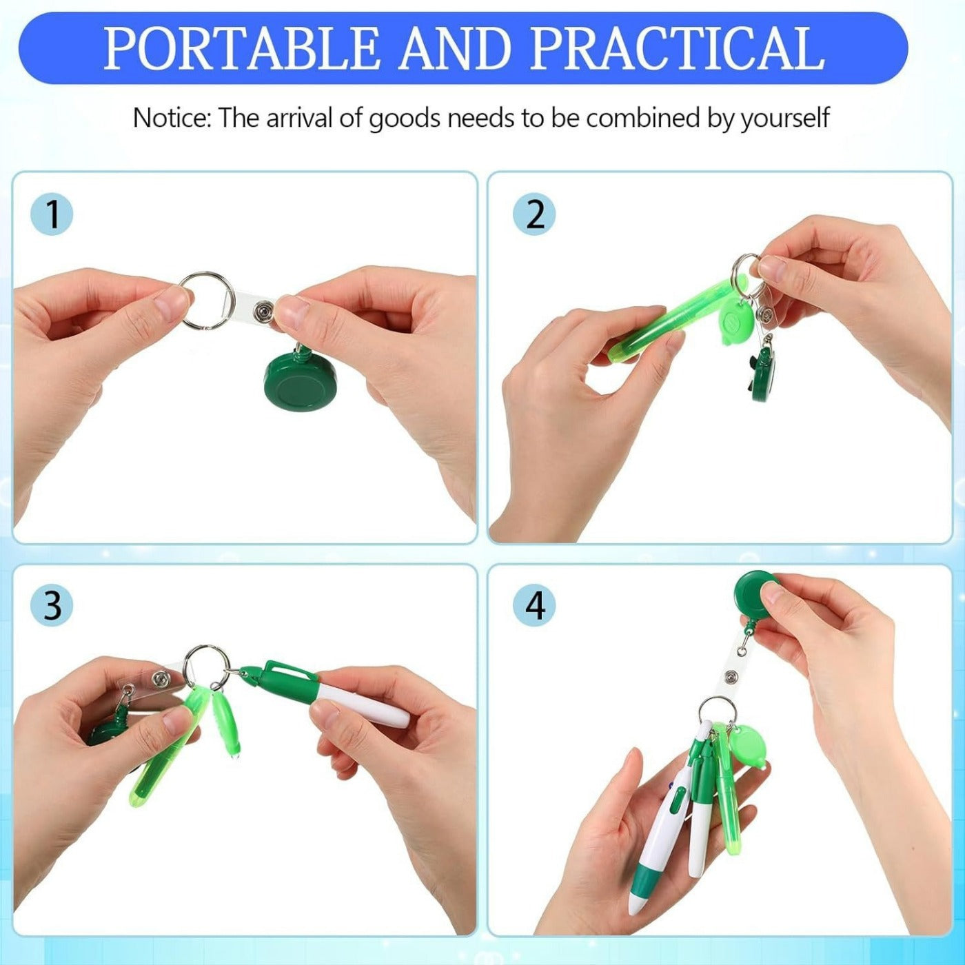 Wholesale Nurse Pen Set with Light Retractable Badge Reel Keychain