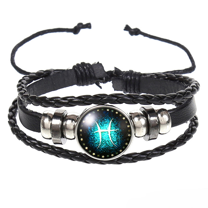 Wholesale 12 Constellations Vintage Weave Sky Leather Bracelet