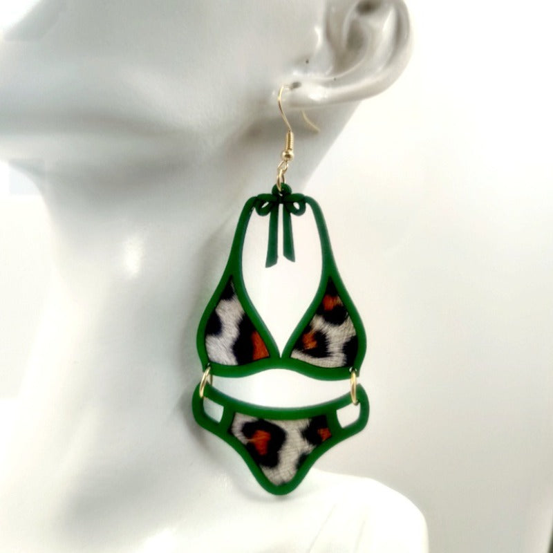 Wholesale Wood Cutting Hollow Double-layer Adhesive Leather Personalized and Fashionable Leopard Print Earrings