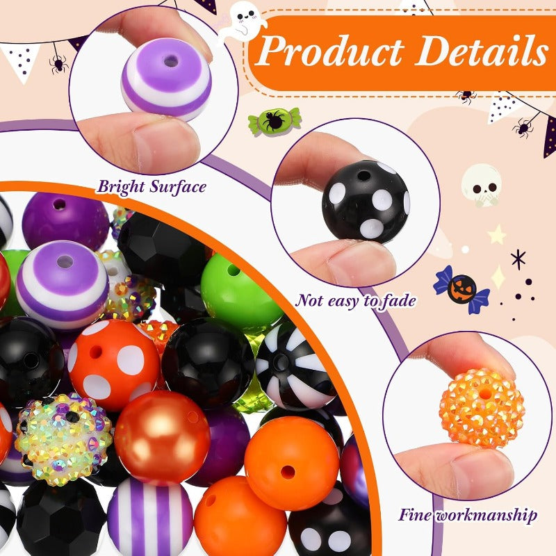 Wholesale 50 Pcs Holiday Bubblegum Beads 20 mm Bulk Pastel Colored Beads Acrylic Plastic Beads Spacer Gumball Beads for Christmas Halloween Thanksgiving DIY Bracelet Pendant Necklace (Stylish)