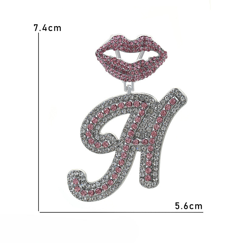 Wholesale Full Diamond Lips 26 Letters Pendant Necklace
