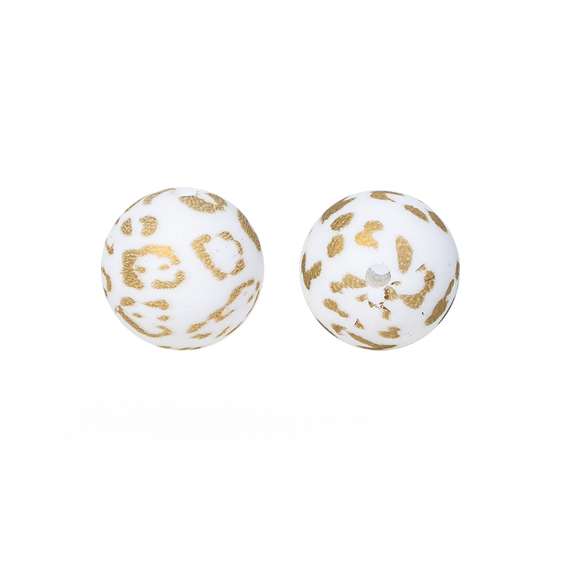 Al por mayor 50 piezas de 50 piezas de 15 mm de transferencia de agua de silicona impresión lácteo cuentas de leopardeo de leopardo