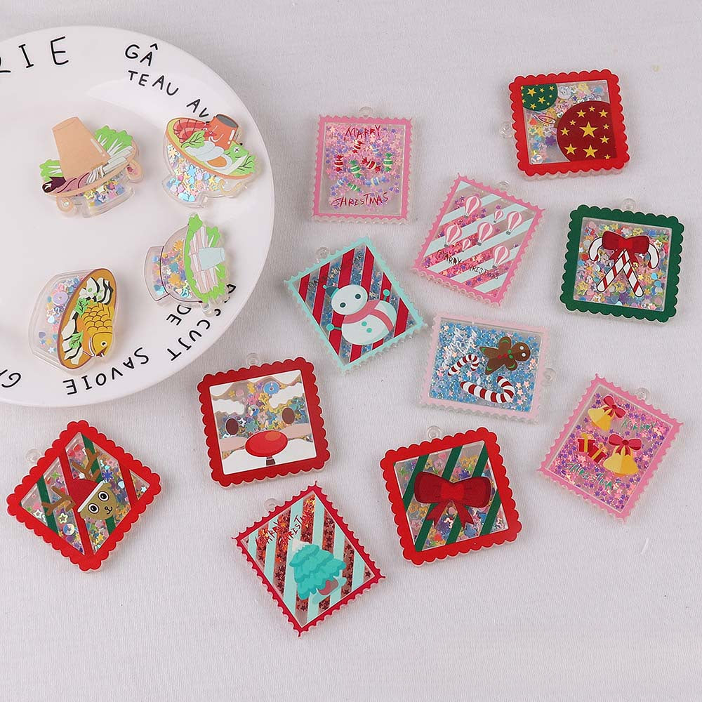 Wholesale 10pcs Cartoon Christmas Cube Hot Pot Quicksand Ornament Accessories DIY Patch FlatBack