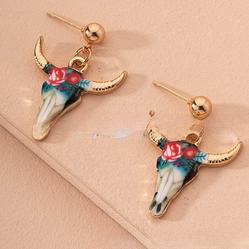 Wholesale Fashion Western Style Colorful Bull Head Earrings