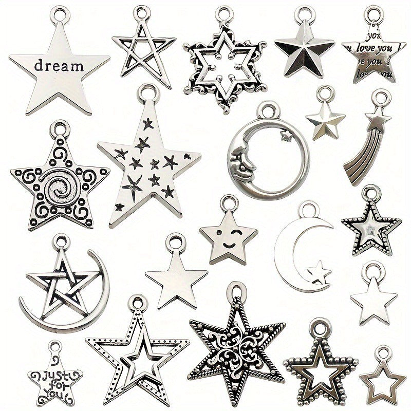 Wholesale 1 Antique Silver Alloy Star Series Simulation Hollow Pentagram DIY Pendant