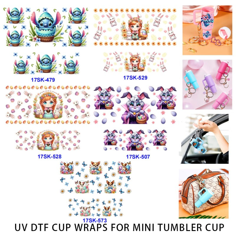 Wholesale 2/4/8 Pcs Easter Cartoon Rabbit Dog Cute Little Girl UV DTF Wraps Mini Tumbler Cup Keychain Lipstick Holders OLY Exclusive