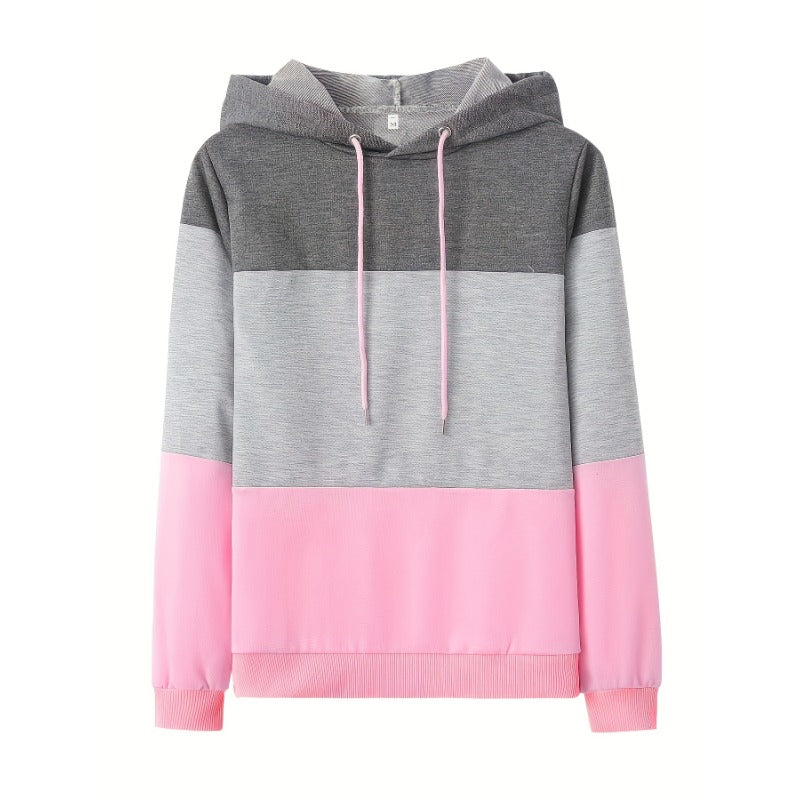 Wholesale Color Block Hooded Loose Long Sleeve Top Spring and Autumn Women's Sweatshirt Jacket