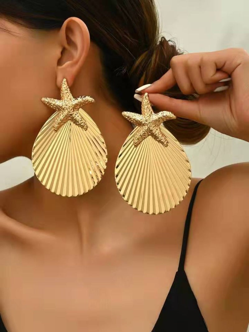 Wholesale Golden Beach Sea Star Shell Scallop Exaggerated Earrings