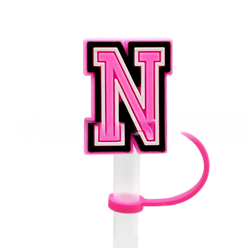 Wholesale 10MM Pink English Letter DIY Decoration Accessories Straw Sleeve Silicone Dust Plug