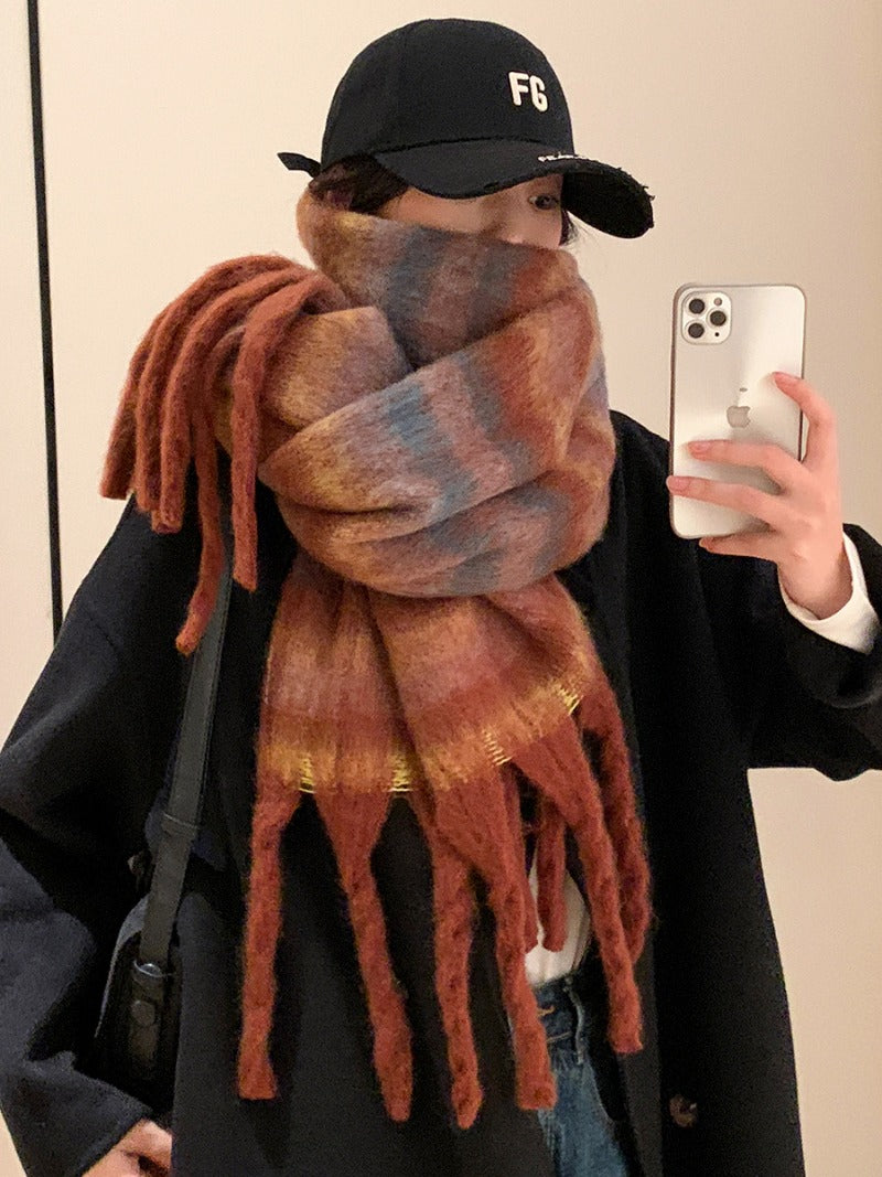 Wholesale Striped Brushed Colorful Warm Scarf for Winter