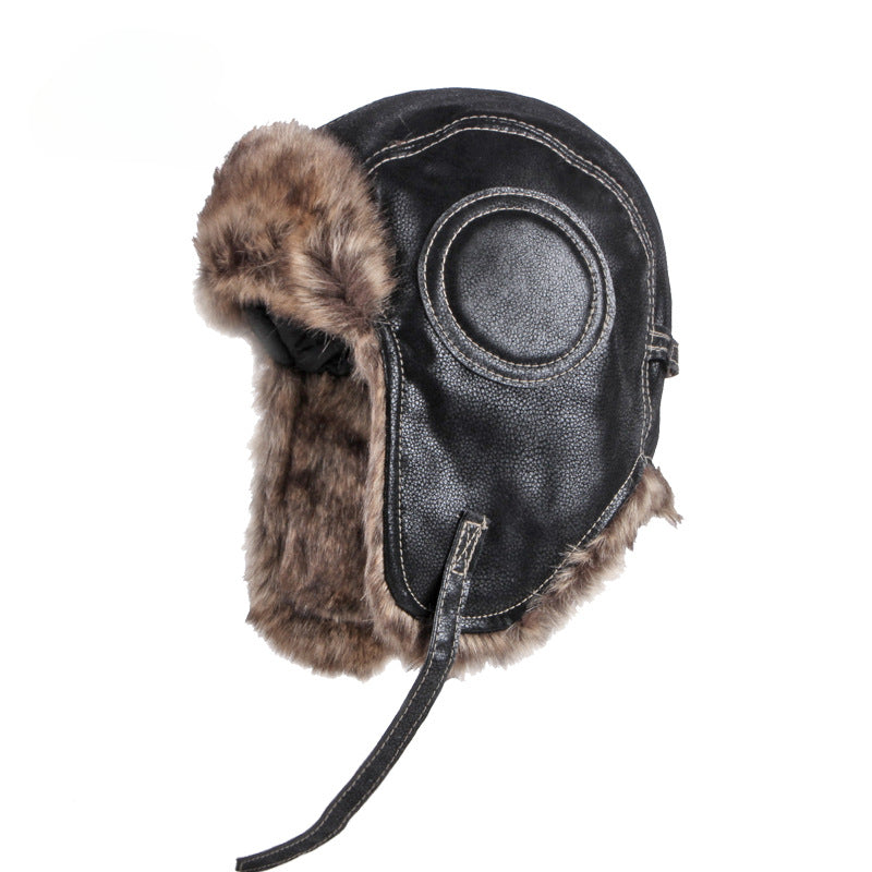 Wholesale of Autumn and Winter Imitation Leather Outdoor Windproof Ear Protection and Warm Pilot Hats