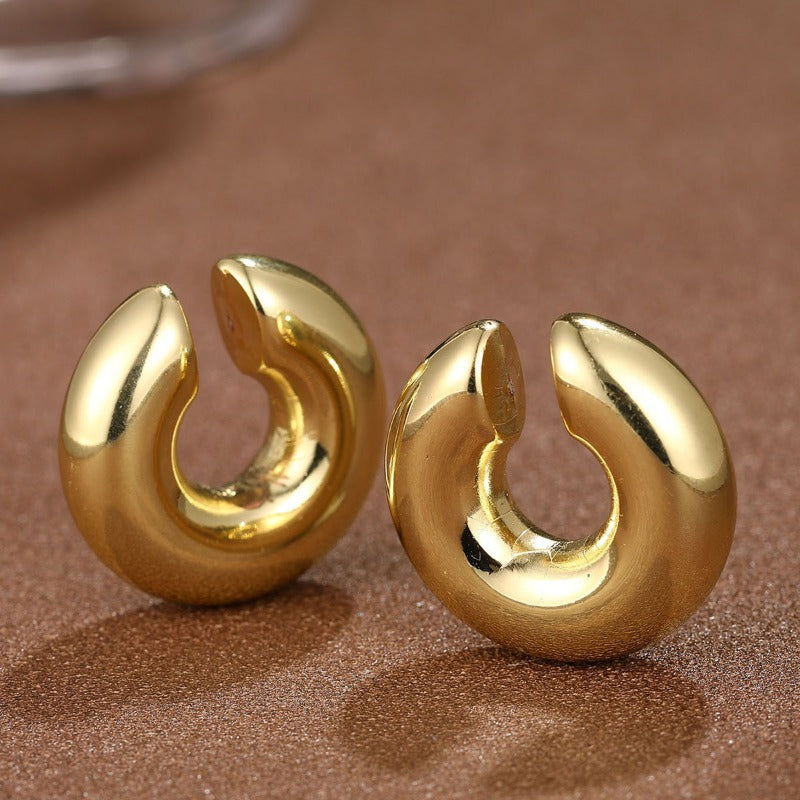 Wholesale Fashion Thick Cylindrical Tube Simple 18k Plated Hollow Ear Bone Clip Earrings
