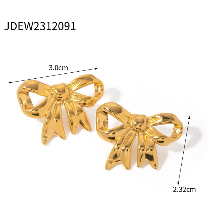 Wholesale18K Gold Stainless Steel Bow Earrings