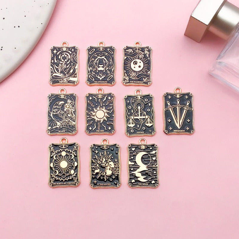 Wholesale Square Tarot Wheel of Fate DIY Alloy Drip Oil Necklace Pendant Accessories