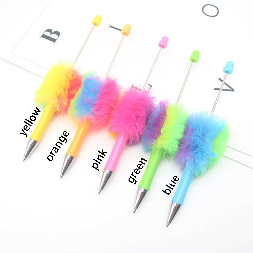 Wholesale Colorful Beadable Pen Plush Pom Pom Beadable Pen Fluffy Pens