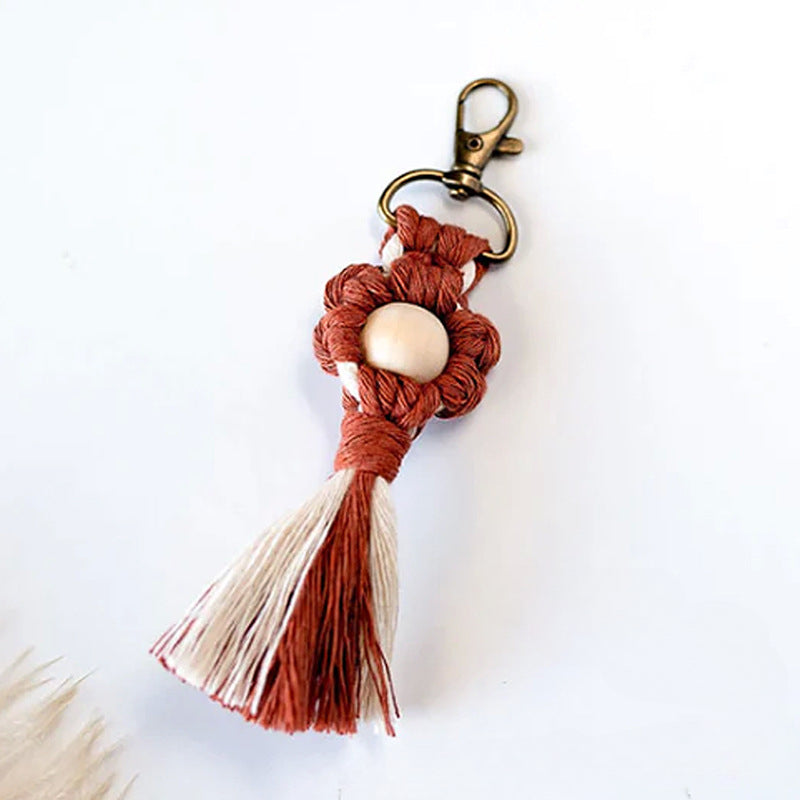 Wholesale Hand Woven Cotton Thread Small Flower Tassel Keychain