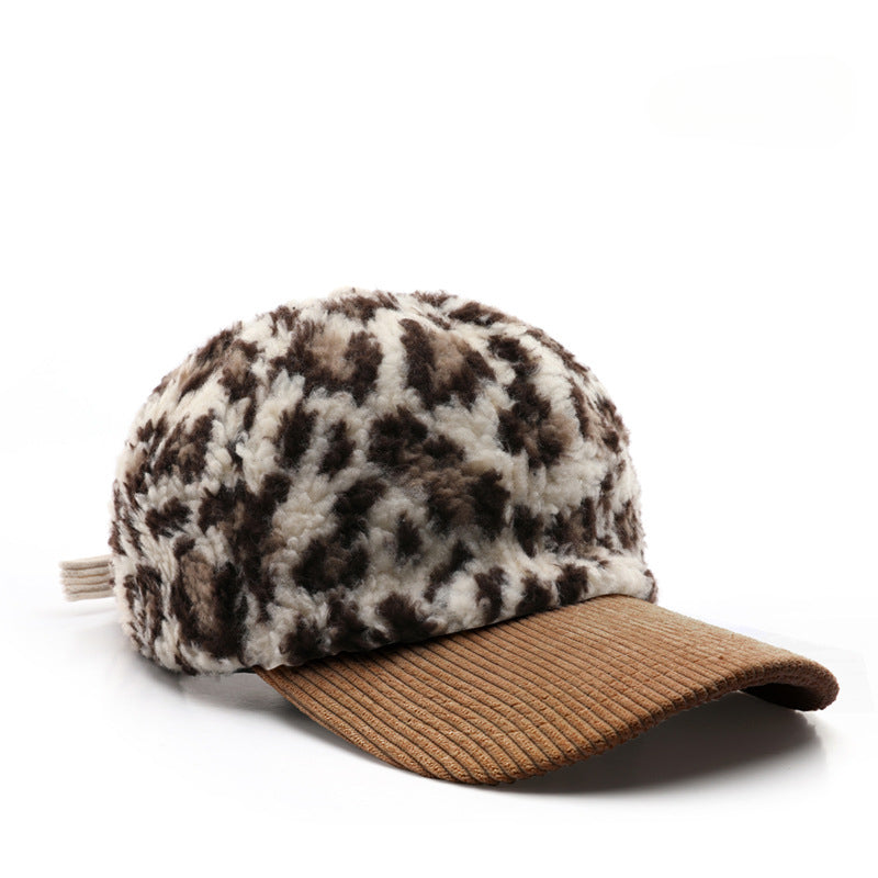 Wholesale Autumn and Winter Retro Color Block Leopard Print Plush Baseball Cap