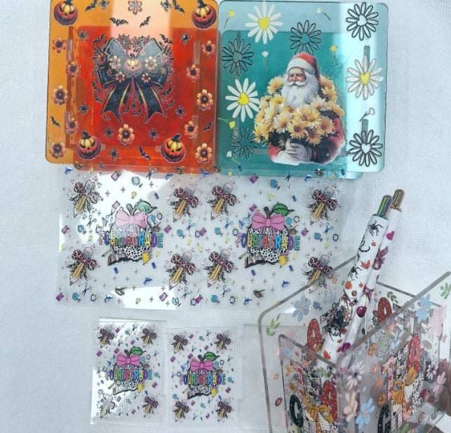 Wholesale 10cm 3+12pcs Solid/Gradient Acrylic Pen Holder with Stickers Set  | Trendy Desk Organizer for School, Office, Gaming Desk Decor