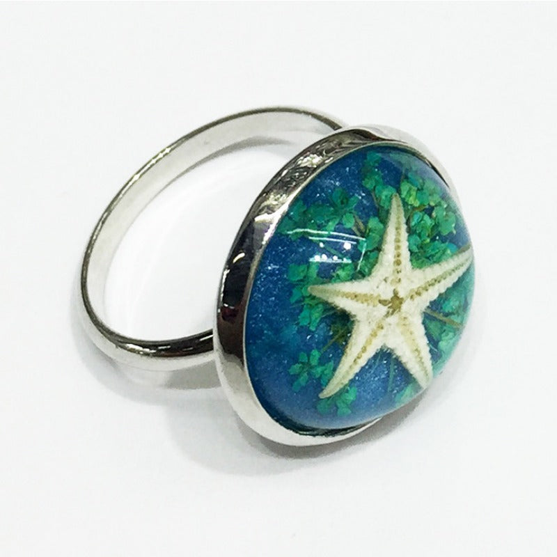 Wholesale 12pcs Starfish Conch Amber Jewelry Ring