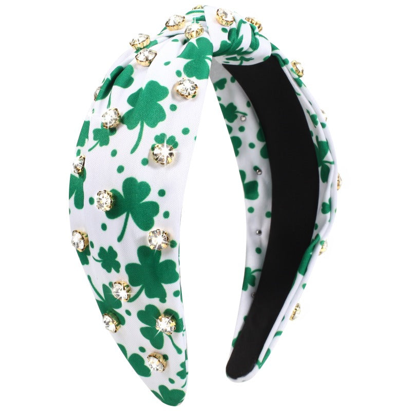 Wholesale Irish St. Patrick's Day Rhinestone Four-leaf Clover Wine Glass Party Headband