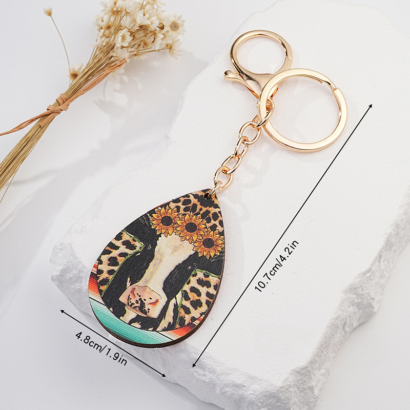 Wholesale Western Leopard Cow Sun Flower Metal Keychain