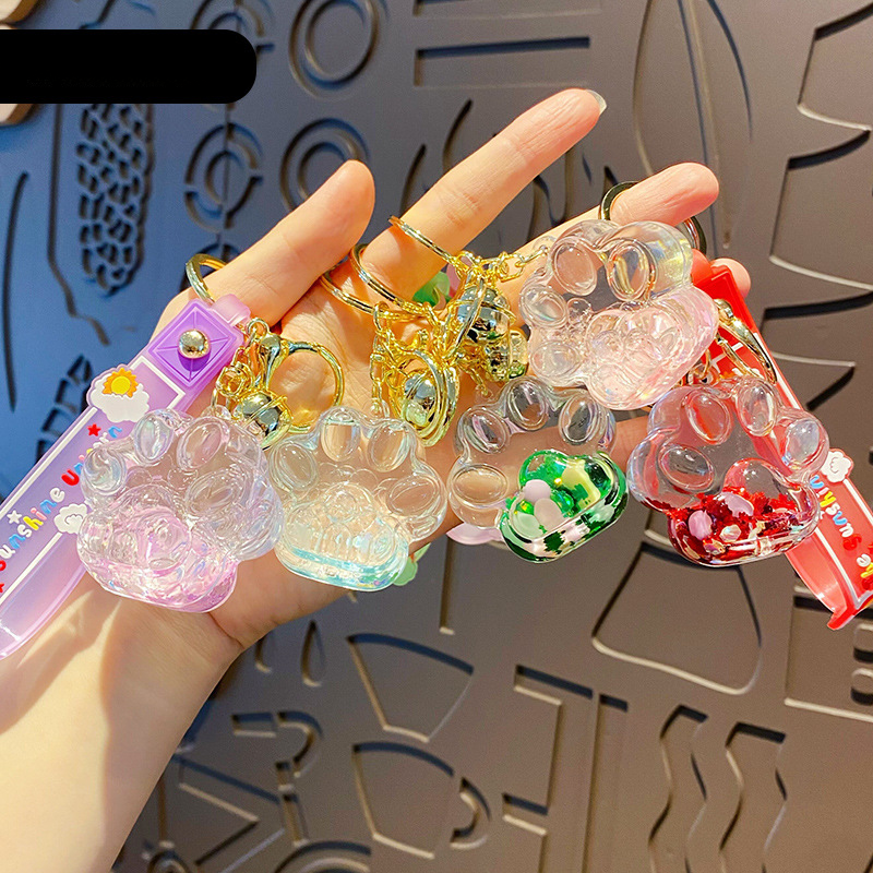 Wholesale Acrylic Floating Liquid Quicksand Bottle Cat Claw Keychain