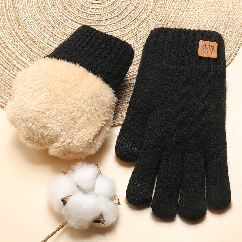 Wholesale New Ladies Winter Style Thickened Double Knit Solid Color Touch Screen Gloves