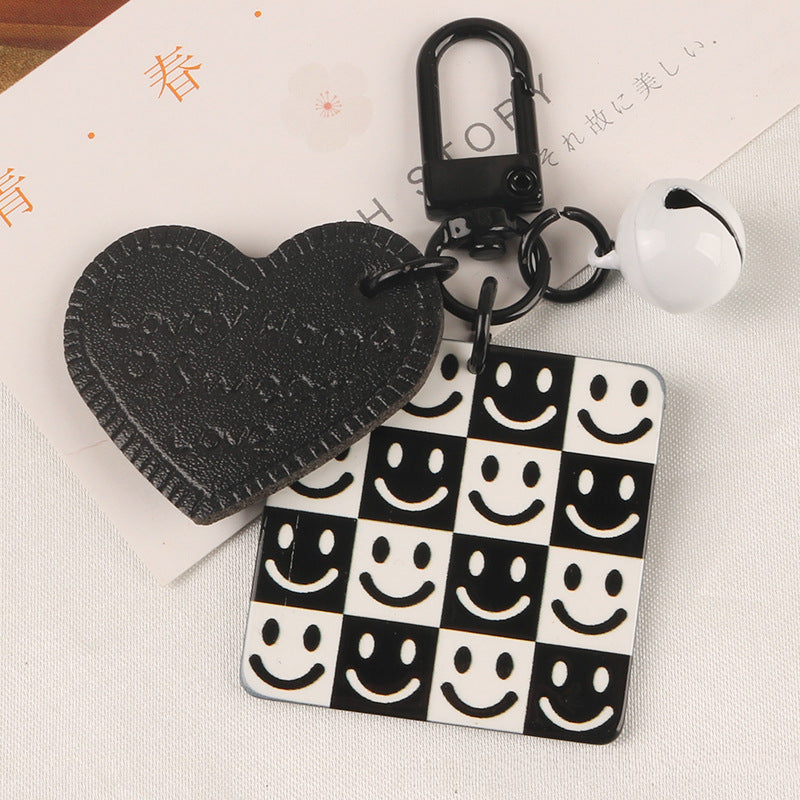 Wholesale Striped Acrylic Square Pendant Leather Heart Keychain