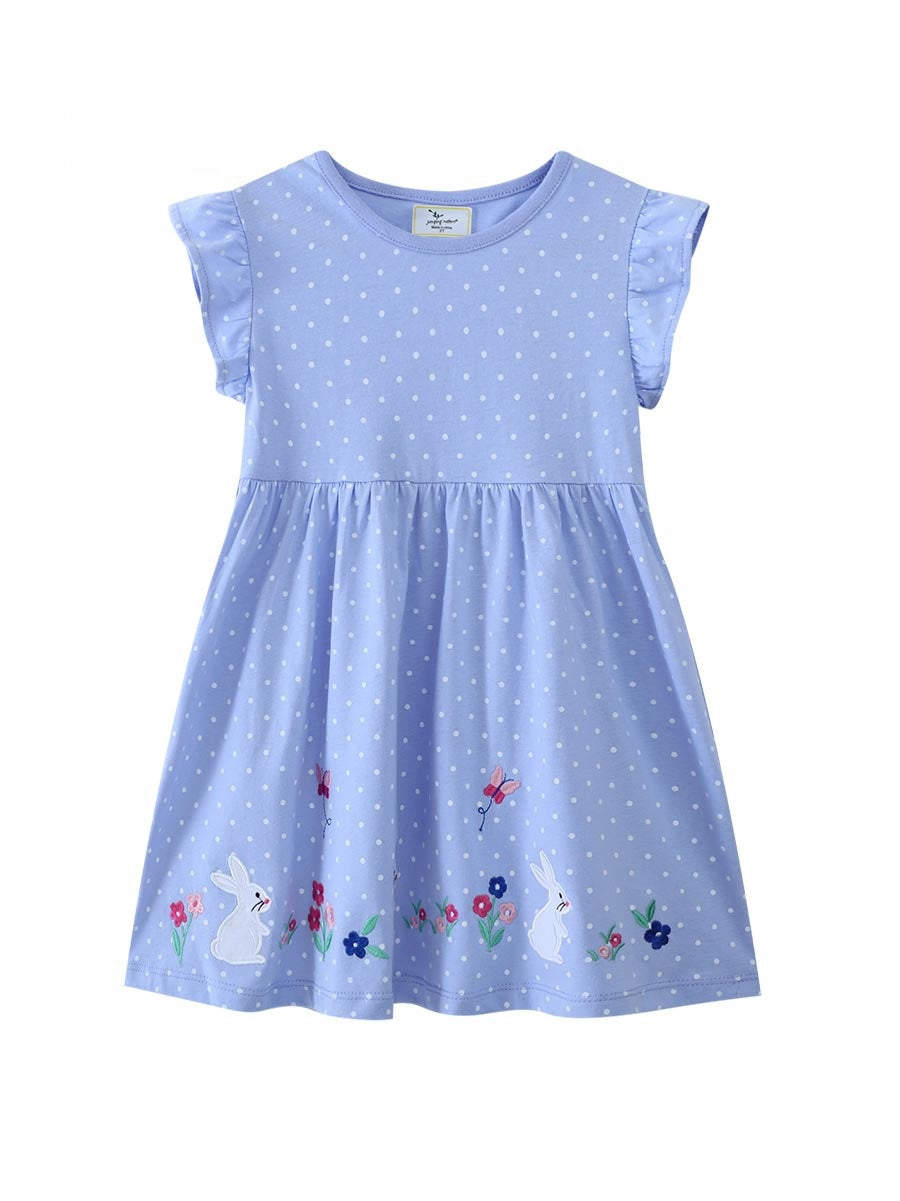Wholesale Cotton Girls Embroidered Princess Dress European American Chic Short Sleeve Casual Summer Outfit For Little Girls