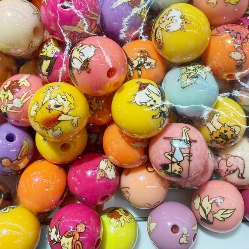 Wholesale 200pcs Modern Caveman Cartoon 16Mm Acrylic Loose Beads For DIY Phone Charms Bag Charms Fashion Decorative Accessory Gift Boutique Resale