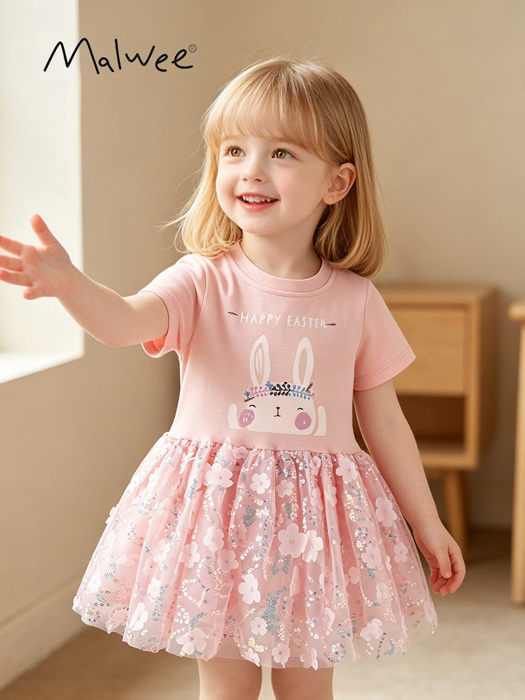 Wholesale Stylish Girls Cotton Pleated Dress Round Neck Casual European American Style Outfit For Kids 3 8 Years