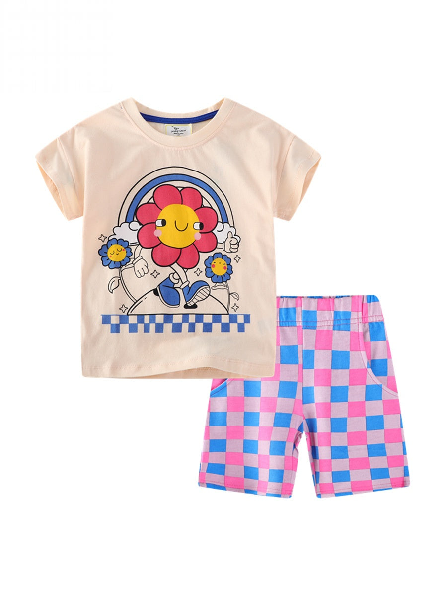 Wholesale Kids Summer Crew Neck T Shirt Shorts Two Piece Set European American Style Casual Homewear For Boys Girls