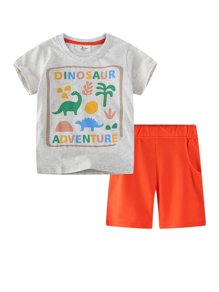 Wholesale Boys Two Piece Summer Short Sleeve Shorts Set Trendy European American Style Casual Kids Outfit