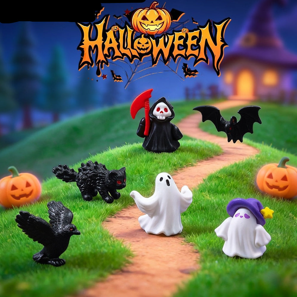 Wholesale 6pcs Stylish  Ghost Grim Reaper Bat PVC Miniature Figurine Desktop Decor DIY Craft Supply