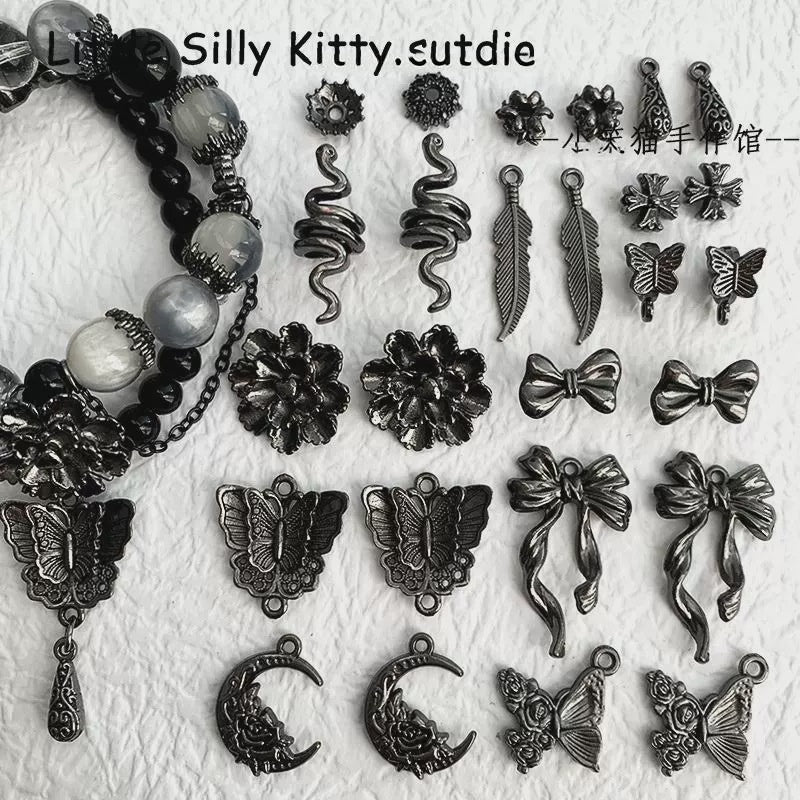 Wholesale Gun Black Peony Butterfly Snake Feather Moon Red Agate Alloy Charms DIY Bracelet Making Fashion Accessory Gift