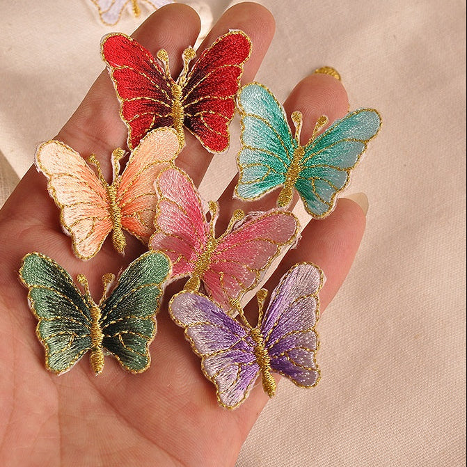 Wholesale Trendy Purple Butterfly Embroidered Patch Small Iron On Adhesive DIY Hat Decoration Resale Accessory