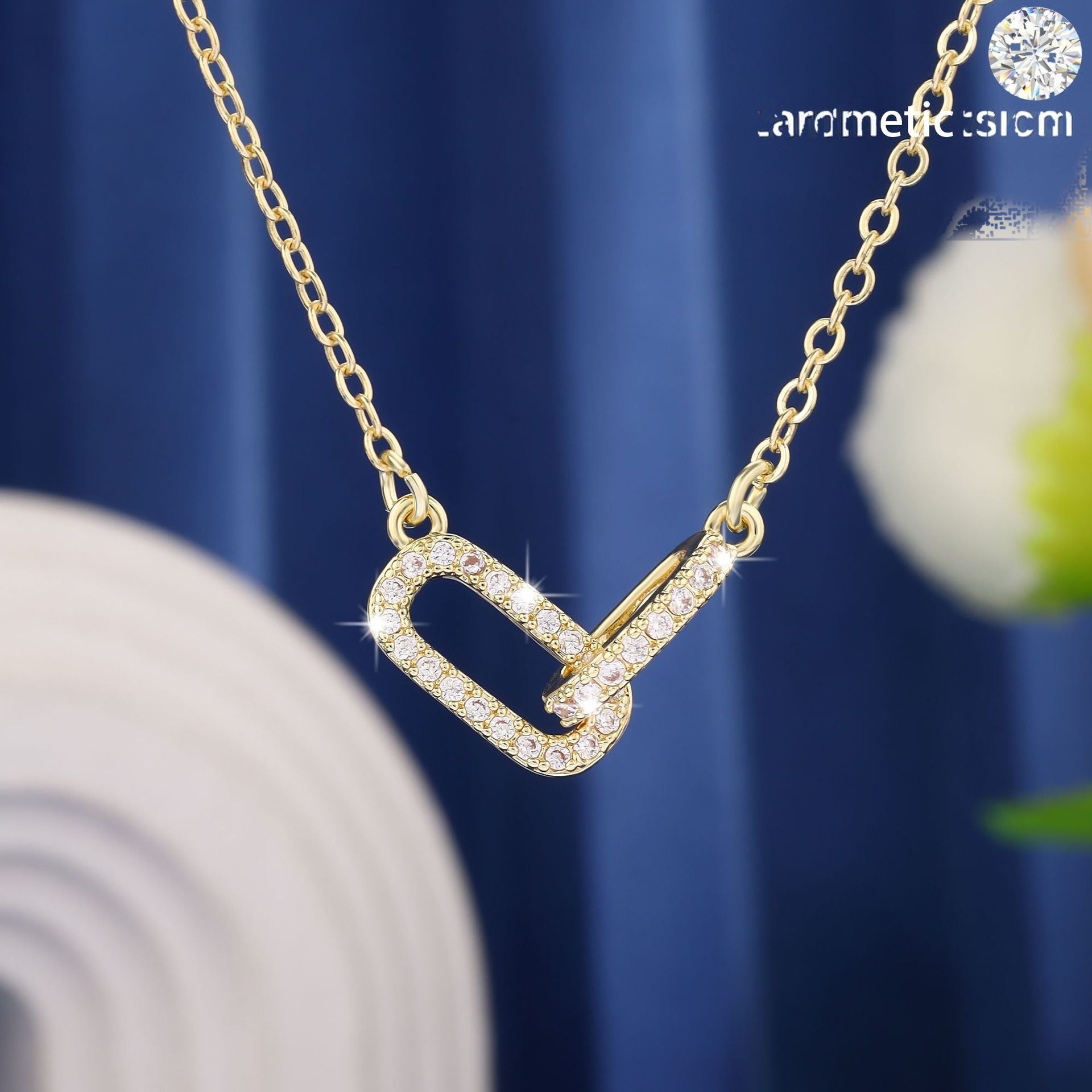 Wholesale Double Ring Geometric Zircon Collarbone Necklace Gold Tone Copper Chain Fashion Accessory For Gift Boutique Resale
