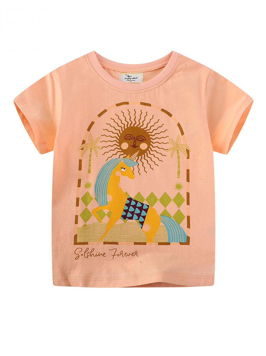 Wholesale European American Style Kids Two Piece Summer Outfit Short Sleeve Tee And Pants Trendy Boutique