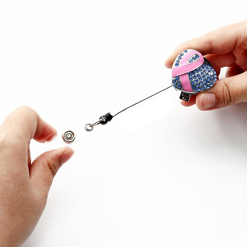 Wholesale Badge Reels Pink Ribbon Diamond Retractable Keychain Alloy Keychain