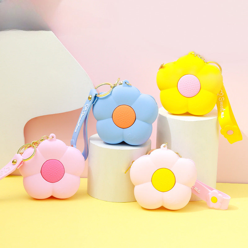 Wholesale Flower Silicone Mini Cartoon Cute Zipper Keychain Wallet
