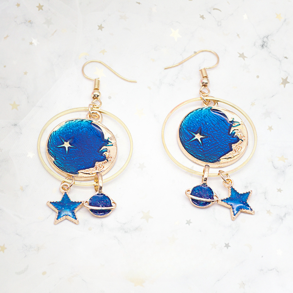 Asimetría de corazón de niña al por mayor Peque de pendientes de planeta Cosmic Planeta de Sky Fresh Blue Sky